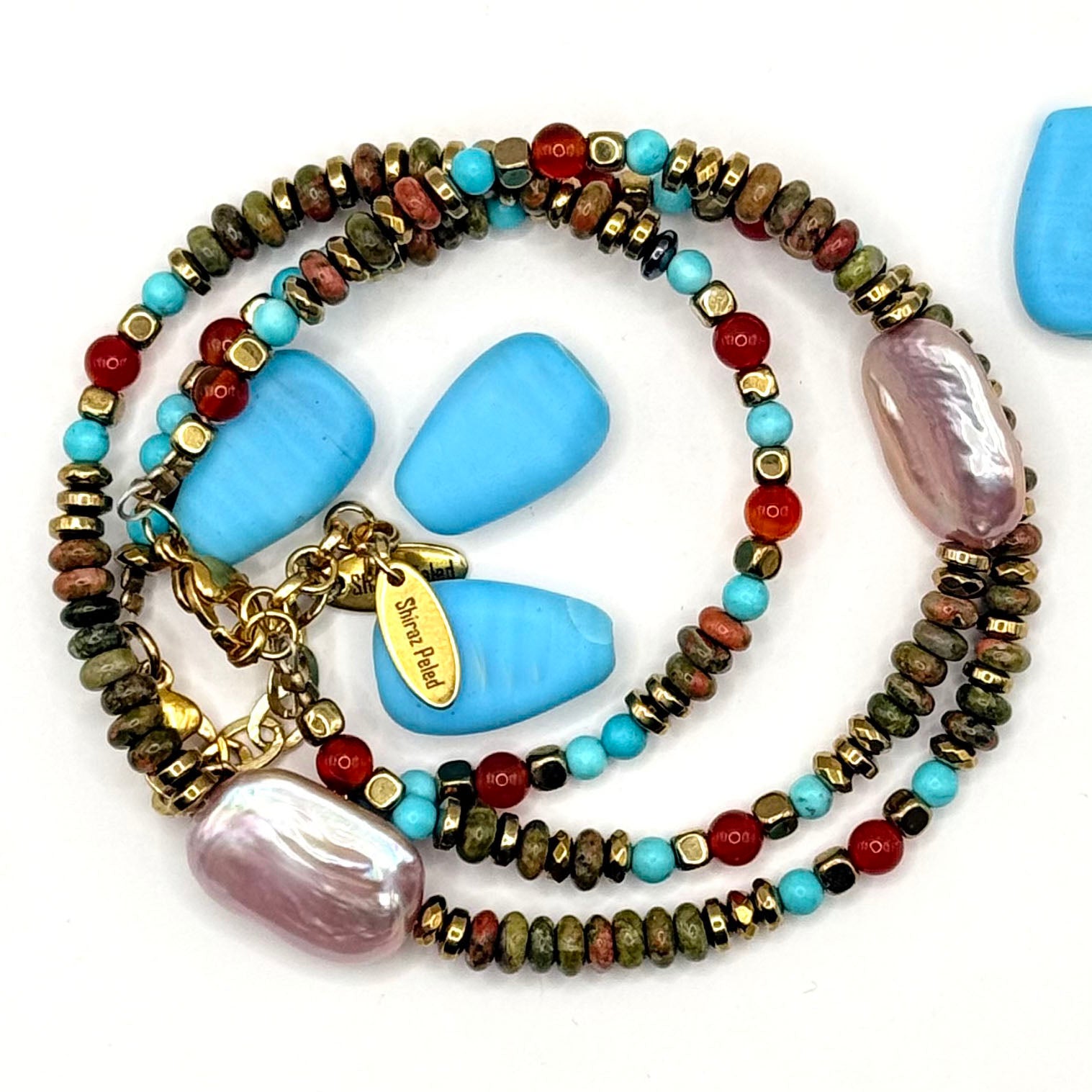 צמיד פנינה בורוד עתיק ואבנים טבעיות קתרין