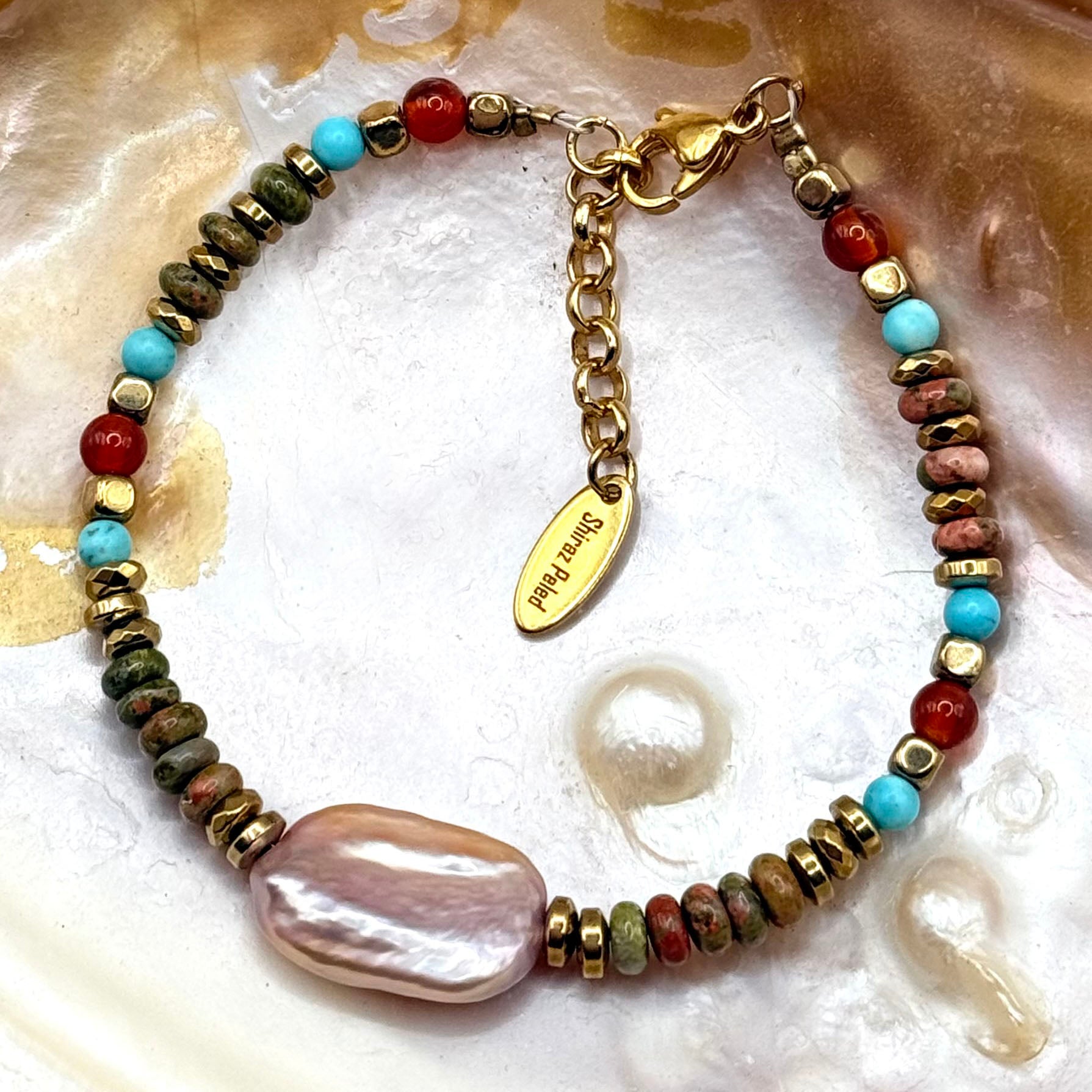 צמיד פנינה בורוד עתיק ואבנים טבעיות קתרין