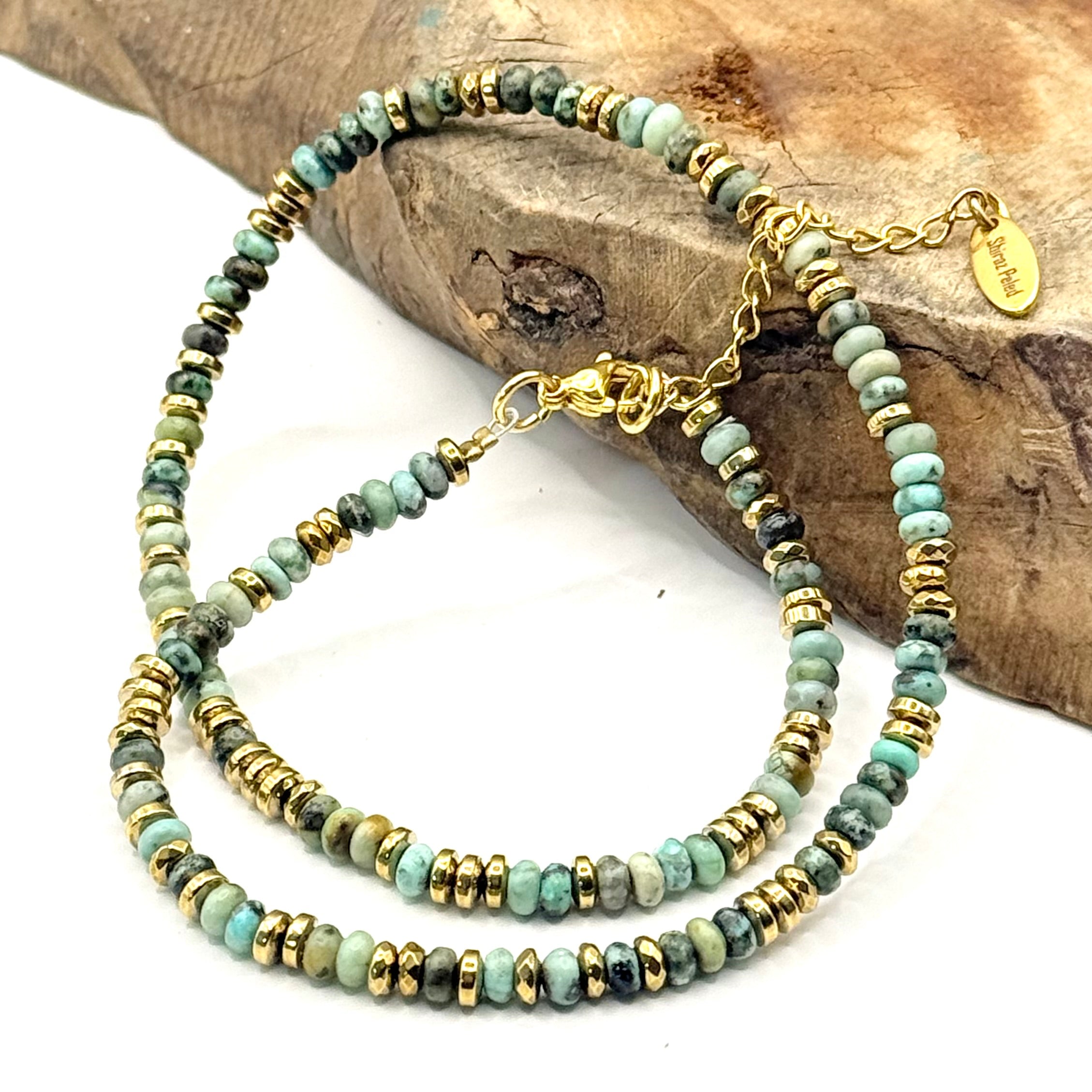 שרשרת אבני טורקיז והמטייט מוזהב גילי
