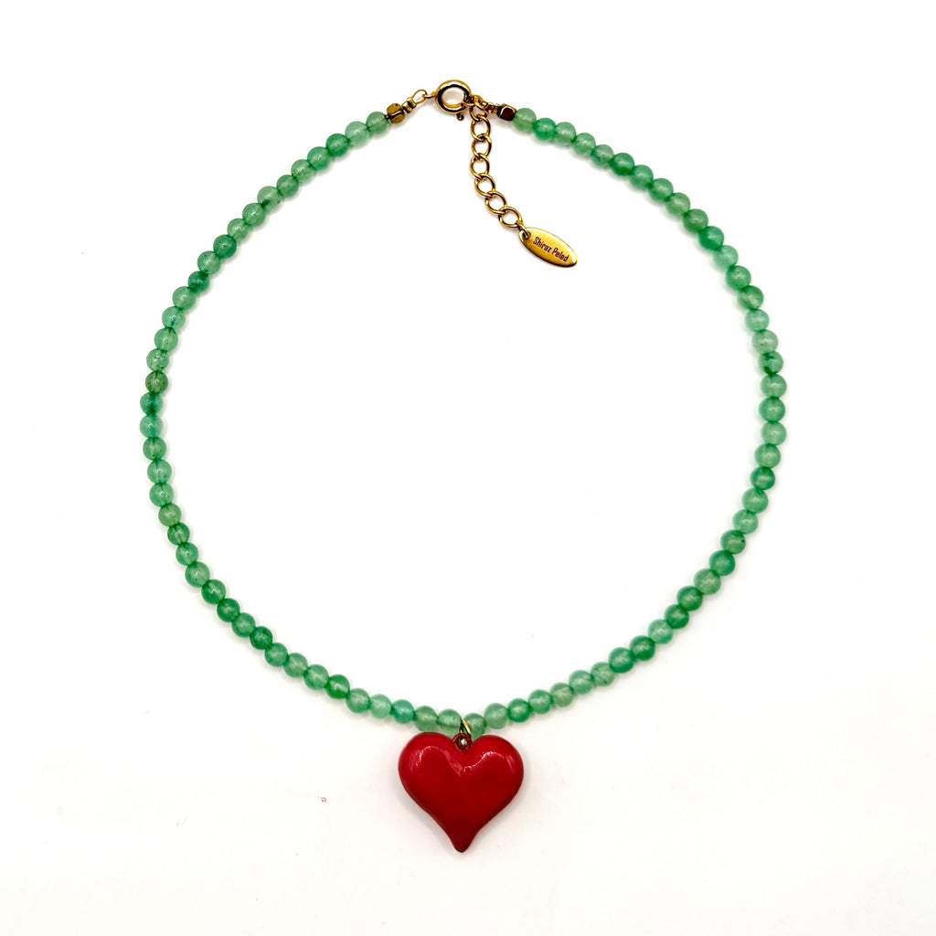 שרשרת אבני אוונטורין ותליון לב בעבודת יד ליבי