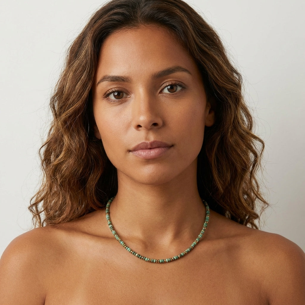 שרשרת אבני טורקיז והמטייט מוזהב גילי