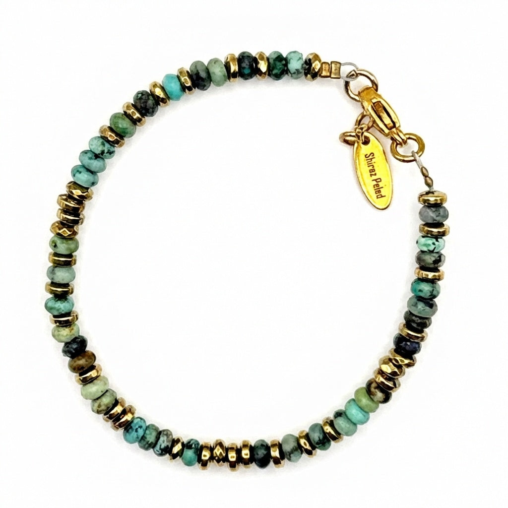 צמיד אבני טורקיז והמטייט מוזהב גילי