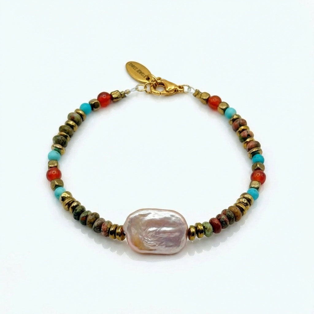 צמיד פנינה בורוד עתיק ואבנים טבעיות קתרין