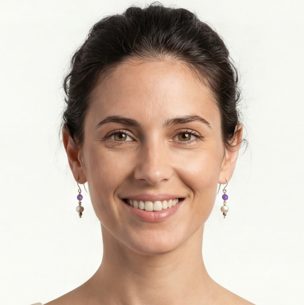 עגילי פנינים ואמטיסט מייה