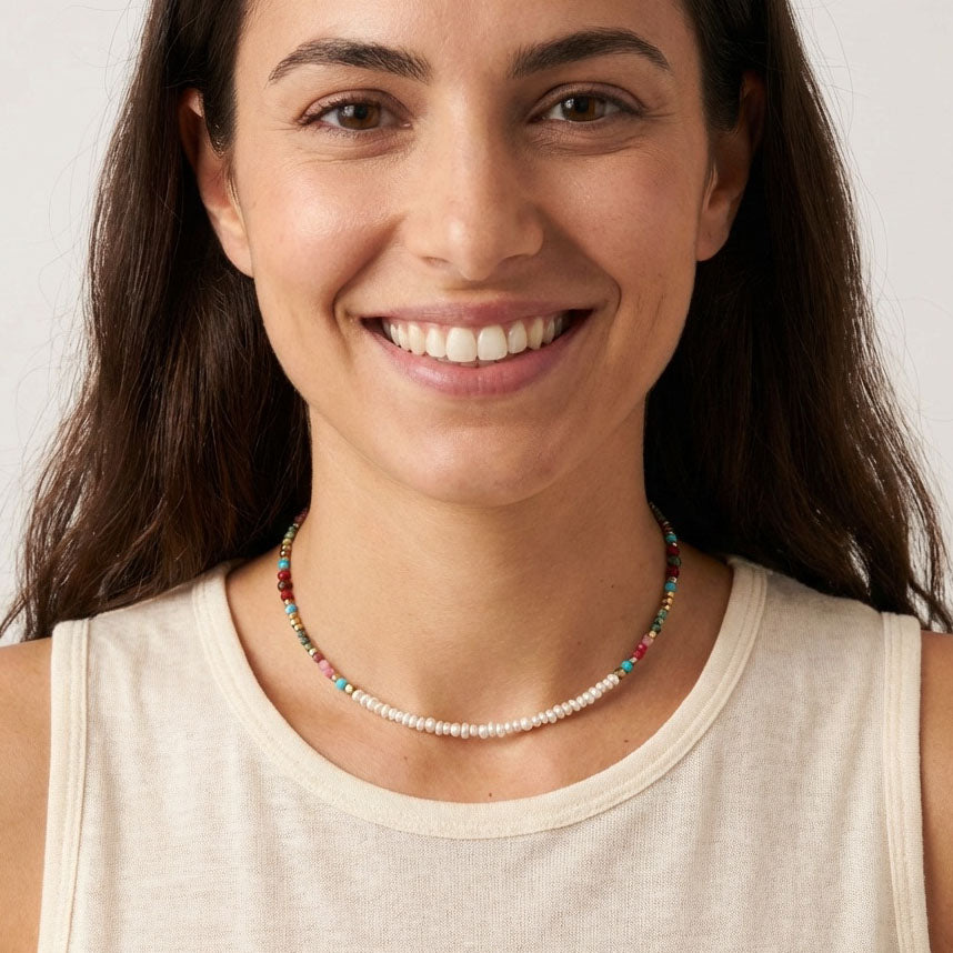 שרשרת פנינים ואבנים טבעיות יסמין