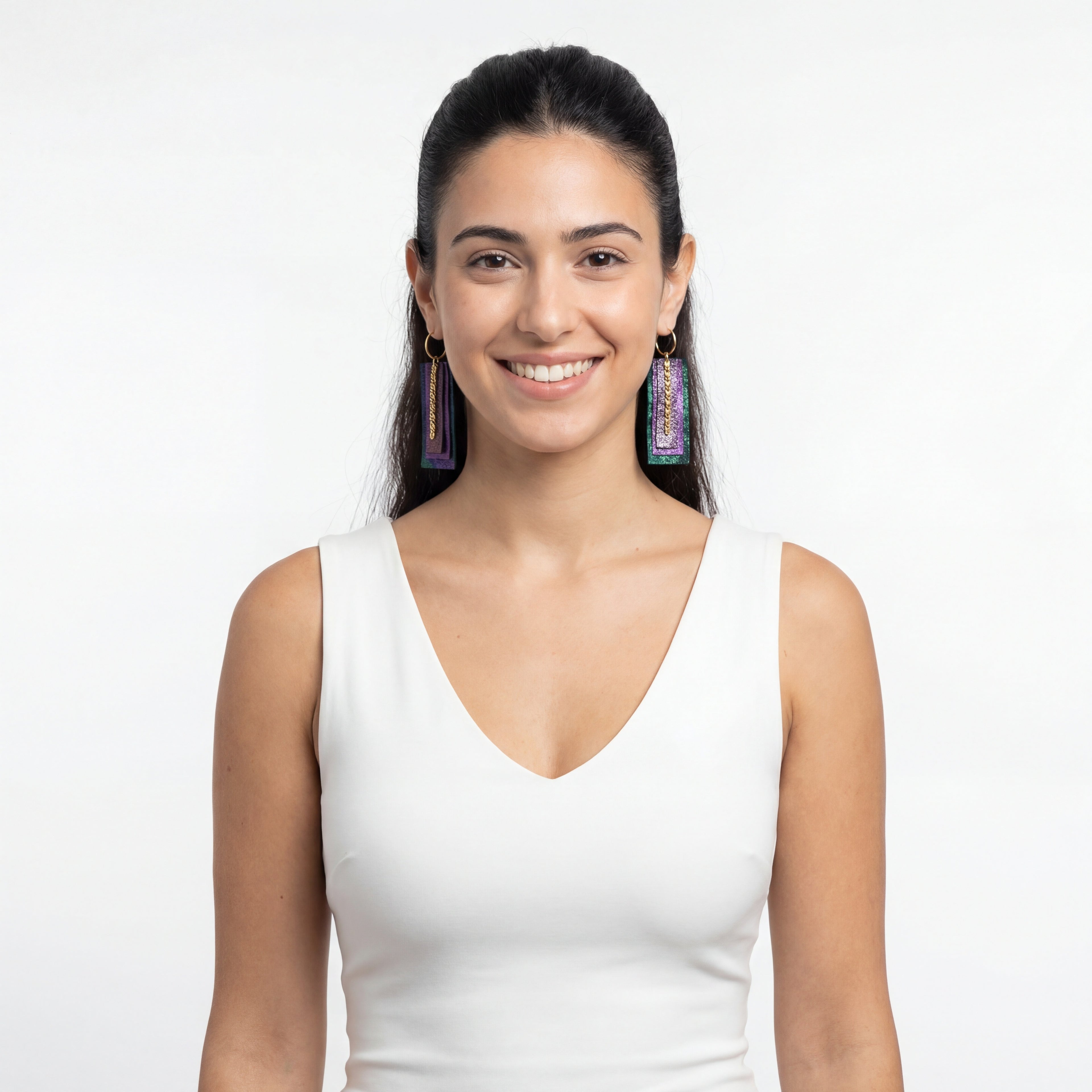 עגילי חישוק מלבניים בציפוי זהב קרני